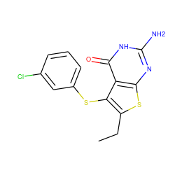 CCc1sc2nc(N)[nH]c(=O)c2c1Sc1cccc(Cl)c1 ZINC000043021829