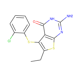 CCc1sc2nc(N)[nH]c(=O)c2c1Sc1ccccc1Cl ZINC000043066403