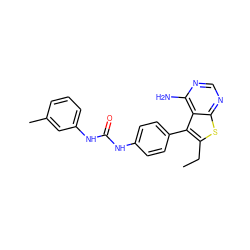 CCc1sc2ncnc(N)c2c1-c1ccc(NC(=O)Nc2cccc(C)c2)cc1 ZINC000013673607