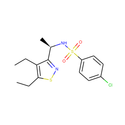 CCc1snc([C@@H](C)NS(=O)(=O)c2ccc(Cl)cc2)c1CC ZINC000144609573