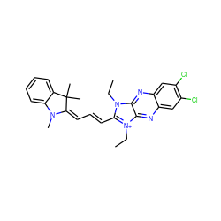 CCn1c(/C=C/C=C2/N(C)c3ccccc3C2(C)C)[n+](CC)c2nc3cc(Cl)c(Cl)cc3nc21 ZINC000013822021