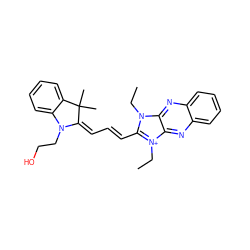 CCn1c(/C=C/C=C2/N(CCO)c3ccccc3C2(C)C)[n+](CC)c2nc3ccccc3nc21 ZINC000013822037