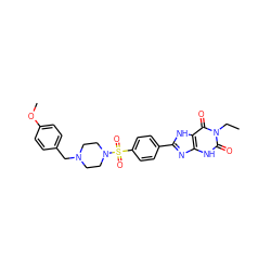 CCn1c(=O)[nH]c2nc(-c3ccc(S(=O)(=O)N4CCN(Cc5ccc(OC)cc5)CC4)cc3)[nH]c2c1=O ZINC000040421104