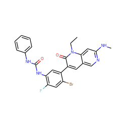 CCn1c(=O)c(-c2cc(NC(=O)Nc3ccccc3)c(F)cc2Br)cc2cnc(NC)cc21 ZINC000206078066