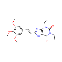 CCn1c(=O)c2[nH]c(/C=C/c3cc(OC)c(OC)c(OC)c3)nc2n(CC)c1=O ZINC000013826991