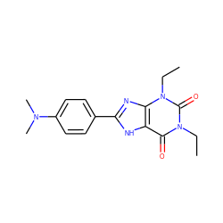 CCn1c(=O)c2[nH]c(-c3ccc(N(C)C)cc3)nc2n(CC)c1=O ZINC000026015923