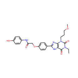 CCn1c(=O)c2[nH]c(-c3ccc(OCC(=O)Nc4ccc(O)cc4)cc3)nc2n(CCCOC)c1=O ZINC000043120357