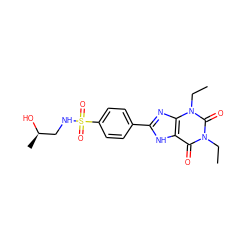 CCn1c(=O)c2[nH]c(-c3ccc(S(=O)(=O)NC[C@@H](C)O)cc3)nc2n(CC)c1=O ZINC000026016074