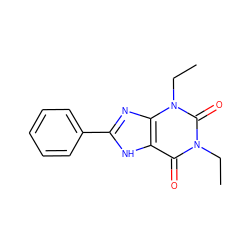 CCn1c(=O)c2[nH]c(-c3ccccc3)nc2n(CC)c1=O ZINC000009229229