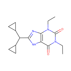 CCn1c(=O)c2[nH]c(C(C3CC3)C3CC3)nc2n(CC)c1=O ZINC000012405425