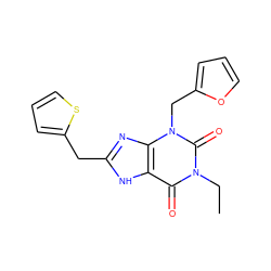 CCn1c(=O)c2[nH]c(Cc3cccs3)nc2n(Cc2ccco2)c1=O ZINC000045348111