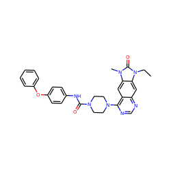 CCn1c(=O)n(C)c2cc3c(N4CCN(C(=O)Nc5ccc(Oc6ccccc6)cc5)CC4)ncnc3cc21 ZINC000013528797