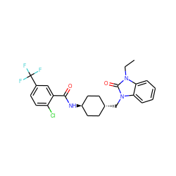 CCn1c(=O)n(C[C@H]2CC[C@H](NC(=O)c3cc(C(F)(F)F)ccc3Cl)CC2)c2ccccc21 ZINC000653663479