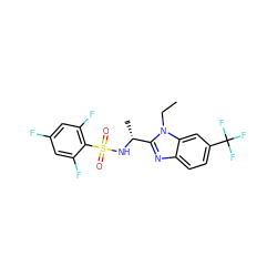 CCn1c([C@@H](C)NS(=O)(=O)c2c(F)cc(F)cc2F)nc2ccc(C(F)(F)F)cc21 ZINC000144387665