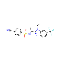 CCn1c([C@@H](C)NS(=O)(=O)c2ccc(C#N)cc2)nc2ccc(C(F)(F)F)cc21 ZINC000067172009