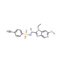 CCn1c([C@@H](C)NS(=O)(=O)c2ccc(C#N)cc2)nc2cnc(OC)cc21 ZINC000144434393