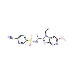 CCn1c([C@@H](C)NS(=O)(=O)c2ccc(C#N)nc2)nc2cnc(OC)cc21 ZINC000144242102