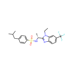 CCn1c([C@@H](C)NS(=O)(=O)c2ccc(CC(C)C)cc2)nc2ccc(C(F)(F)F)cc21 ZINC000144428673