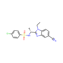 CCn1c([C@@H](C)NS(=O)(=O)c2ccc(Cl)cc2)nc2cc(C#N)ccc21 ZINC000474603487