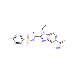 CCn1c([C@@H](C)NS(=O)(=O)c2ccc(Cl)cc2)nc2cc(C(N)=O)ccc21 ZINC000200708800