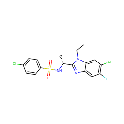 CCn1c([C@@H](C)NS(=O)(=O)c2ccc(Cl)cc2)nc2cc(F)c(Cl)cc21 ZINC000144398128