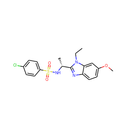 CCn1c([C@@H](C)NS(=O)(=O)c2ccc(Cl)cc2)nc2ccc(OC)cc21 ZINC000474609659