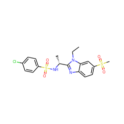 CCn1c([C@@H](C)NS(=O)(=O)c2ccc(Cl)cc2)nc2ccc(S(C)(=O)=O)cc21 ZINC000144498723