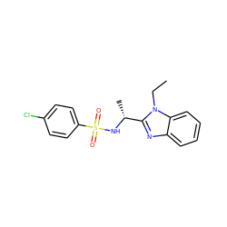 CCn1c([C@@H](C)NS(=O)(=O)c2ccc(Cl)cc2)nc2ccccc21 ZINC000065974932