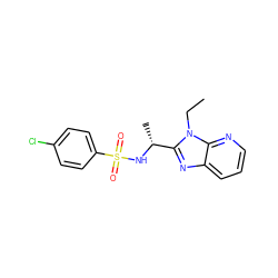 CCn1c([C@@H](C)NS(=O)(=O)c2ccc(Cl)cc2)nc2cccnc21 ZINC000143908325