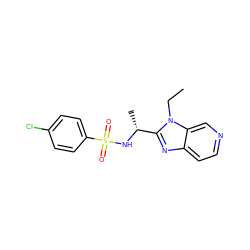 CCn1c([C@@H](C)NS(=O)(=O)c2ccc(Cl)cc2)nc2ccncc21 ZINC000144473533