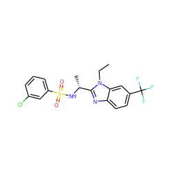 CCn1c([C@@H](C)NS(=O)(=O)c2cccc(Cl)c2)nc2ccc(C(F)(F)F)cc21 ZINC000144372436