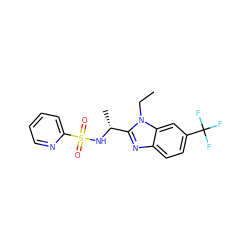 CCn1c([C@@H](C)NS(=O)(=O)c2ccccn2)nc2ccc(C(F)(F)F)cc21 ZINC000144439173