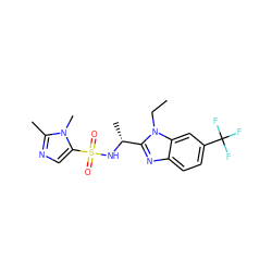 CCn1c([C@@H](C)NS(=O)(=O)c2cnc(C)n2C)nc2ccc(C(F)(F)F)cc21 ZINC000144249812