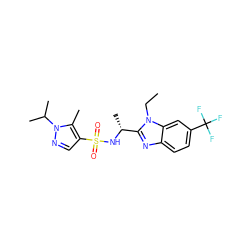 CCn1c([C@@H](C)NS(=O)(=O)c2cnn(C(C)C)c2C)nc2ccc(C(F)(F)F)cc21 ZINC000144096060