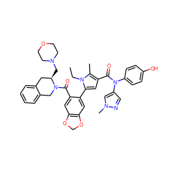 CCn1c(-c2cc3c(cc2C(=O)N2Cc4ccccc4C[C@H]2CN2CCOCC2)OCO3)cc(C(=O)N(c2ccc(O)cc2)c2cnn(C)c2)c1C ZINC000261185752