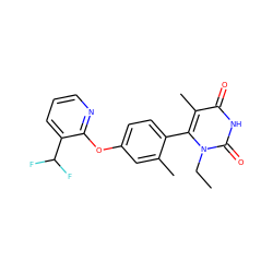 CCn1c(-c2ccc(Oc3ncccc3C(F)F)cc2C)c(C)c(=O)[nH]c1=O ZINC000261074079