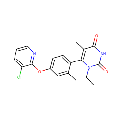 CCn1c(-c2ccc(Oc3ncccc3Cl)cc2C)c(C)c(=O)[nH]c1=O ZINC000261159235