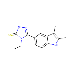 CCn1c(-c2ccc3[nH]c(C)c(C)c3c2)n[nH]c1=S ZINC000006552642