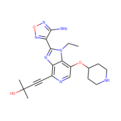 CCn1c(-c2nonc2N)nc2c(C#CC(C)(C)O)ncc(OC3CCNCC3)c21 ZINC000040956511