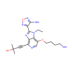 CCn1c(-c2nonc2N)nc2c(C#CC(C)(C)O)ncc(OCCCCN)c21 ZINC000040429488