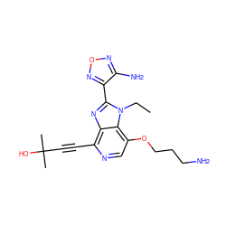 CCn1c(-c2nonc2N)nc2c(C#CC(C)(C)O)ncc(OCCCN)c21 ZINC000040429811