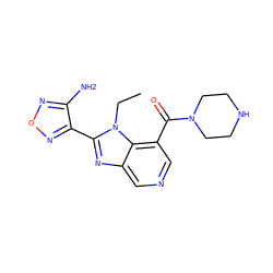 CCn1c(-c2nonc2N)nc2cncc(C(=O)N3CCNCC3)c21 ZINC000040429845