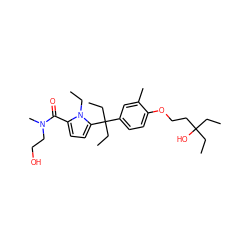 CCn1c(C(=O)N(C)CCO)ccc1C(CC)(CC)c1ccc(OCCC(O)(CC)CC)c(C)c1 ZINC001772614888