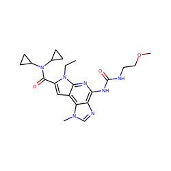 CCn1c(C(=O)N(C2CC2)C2CC2)cc2c3c(ncn3C)c(NC(=O)NCCOC)nc21 ZINC000473134431