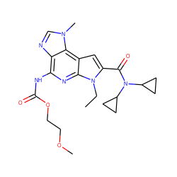 CCn1c(C(=O)N(C2CC2)C2CC2)cc2c3c(ncn3C)c(NC(=O)OCCOC)nc21 ZINC000473133998