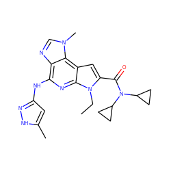 CCn1c(C(=O)N(C2CC2)C2CC2)cc2c3c(ncn3C)c(Nc3cc(C)[nH]n3)nc21 ZINC000168746506