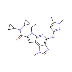 CCn1c(C(=O)N(C2CC2)C2CC2)cc2c3c(ncn3C)c(Nc3cc(C)n(C)n3)nc21 ZINC000100468481