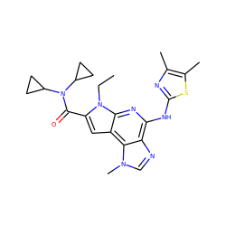 CCn1c(C(=O)N(C2CC2)C2CC2)cc2c3c(ncn3C)c(Nc3nc(C)c(C)s3)nc21 ZINC000169063813