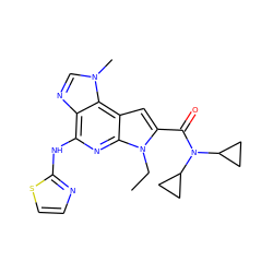 CCn1c(C(=O)N(C2CC2)C2CC2)cc2c3c(ncn3C)c(Nc3nccs3)nc21 ZINC000168639278