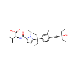 CCn1c(C(=O)N[C@H](C(=O)O)C(C)C)ccc1C(CC)(CC)c1ccc(C#CC(O)(CC)CC)c(C)c1 ZINC001772602395